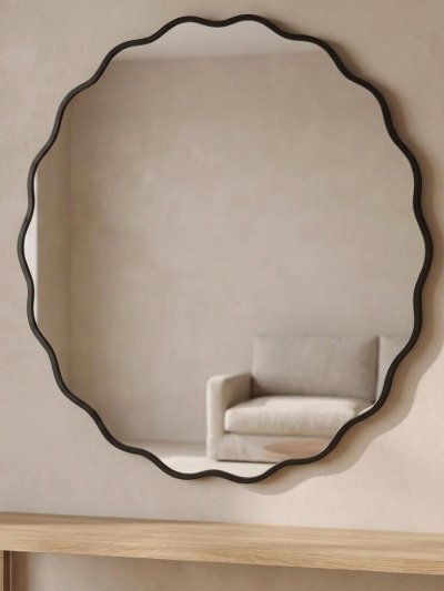 Black Wavy Round Wall Mirror (80cm)