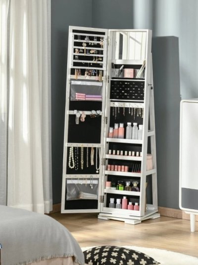 White Rotating Jewellery Mirror Cabinet (160x38x38cm)