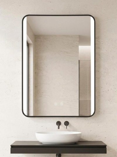 Black Rounded-Corner LED Bathroom Mirror (50x70cm)