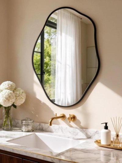Asymmetrical Black Freeform Wall Mirror (60x80cm)