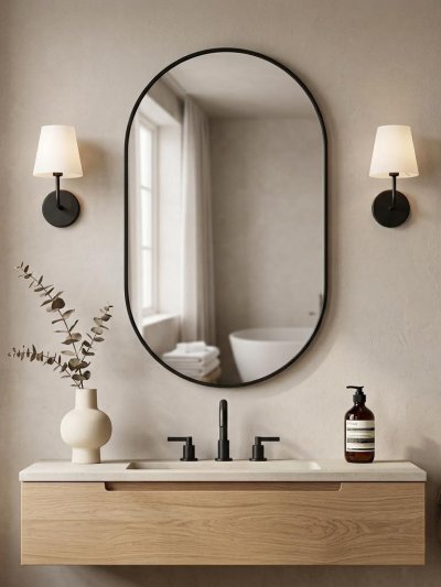 Black Oval Bathroom Wall Mirror (70cm)