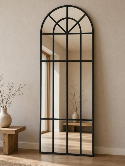Arched Full-Length Floor Mirror (60×165cm, Grid Design)