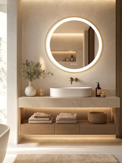 Round LED Bathroom Mirror (Gold Frame, 60cm/80cm)