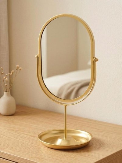 Gold Oval Dressing Table Mirror with Tray (34cm)
