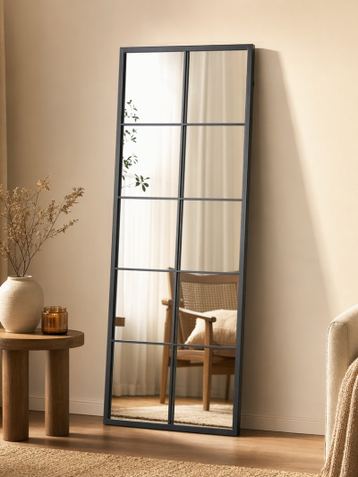 Black Window-Style Full Length Wall Mirror (60x150cm)