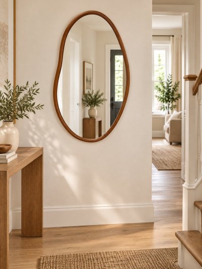 Brown Irregular Beech Wood Wall Mirror (74.3x110cm)