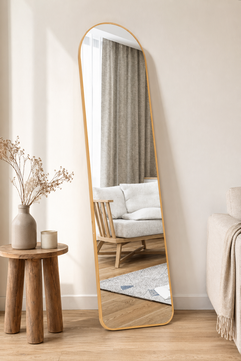 Arched Floor Mirror (Slim Gold Metal Frame, 150cm)
