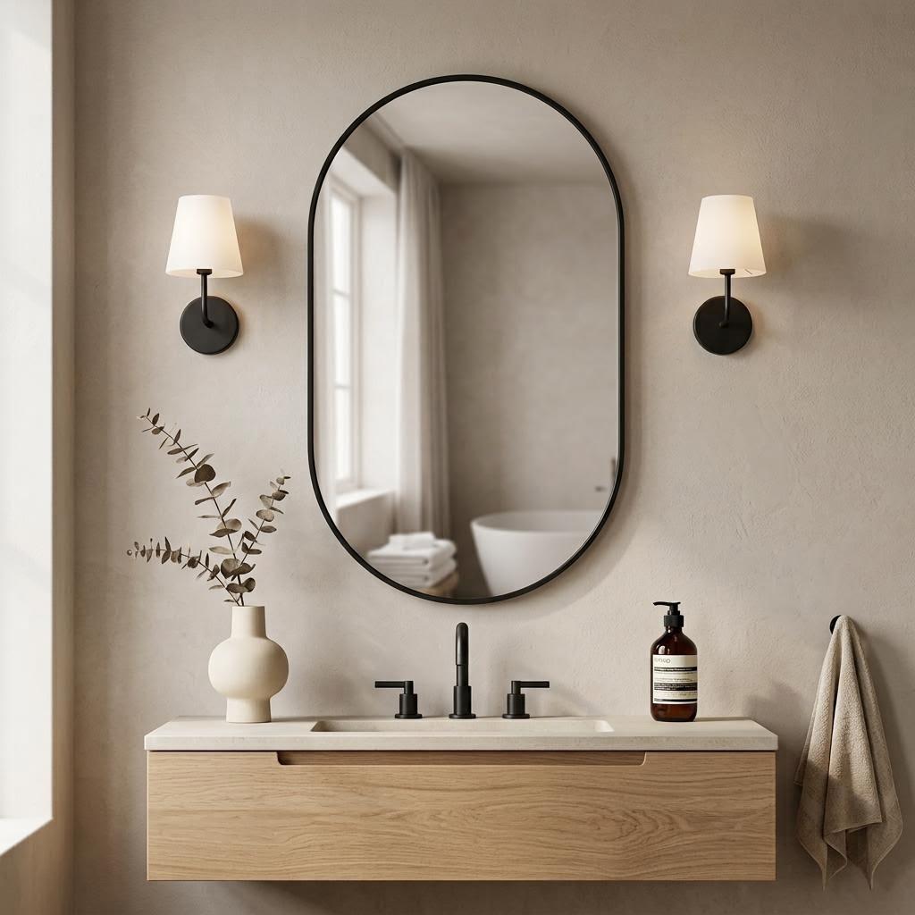 Black Oval Bathroom Wall Mirror (70cm)