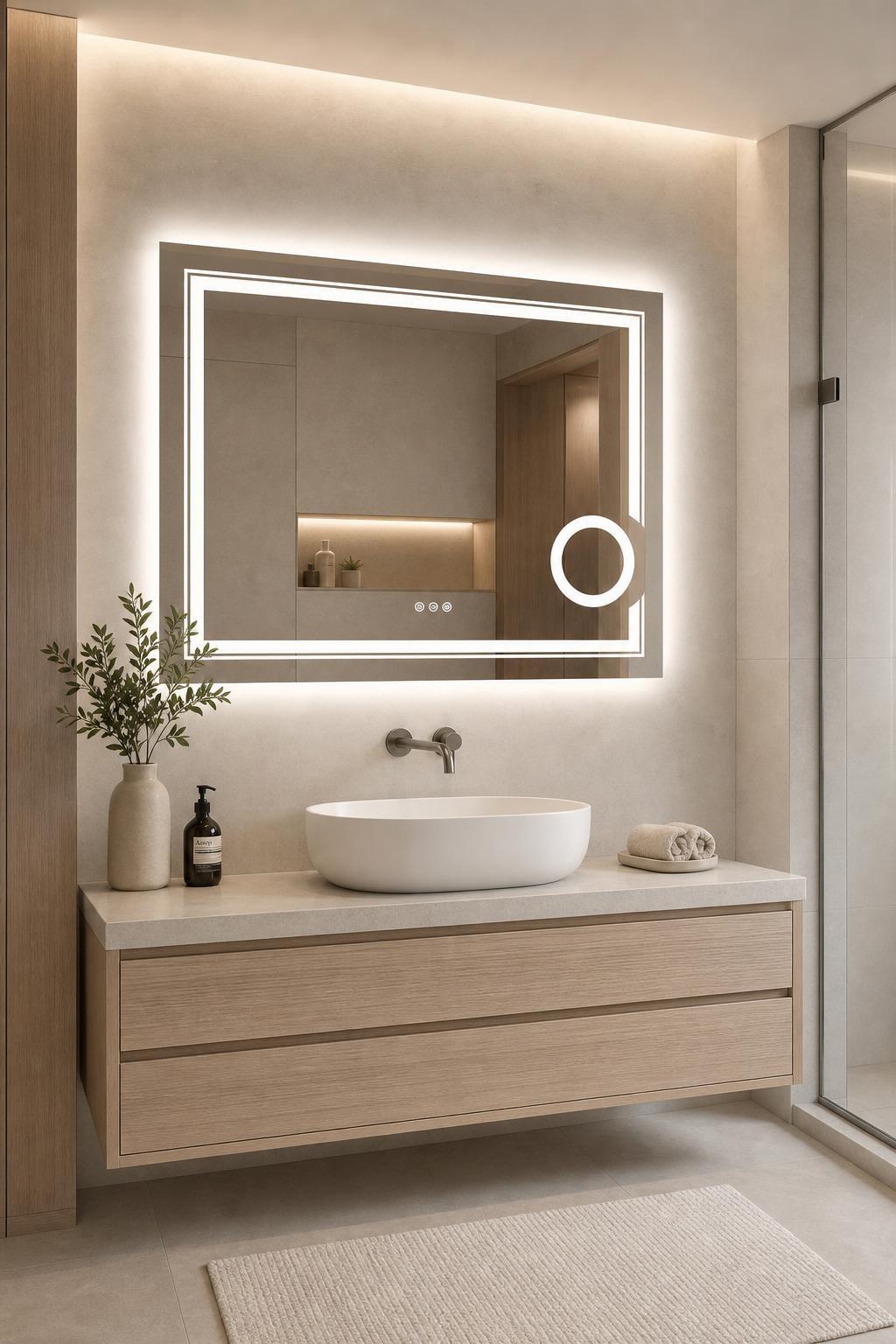 LED Bathroom Mirror with 3X Magnifier (60x80cm, Dimmable, Anti-Fog)