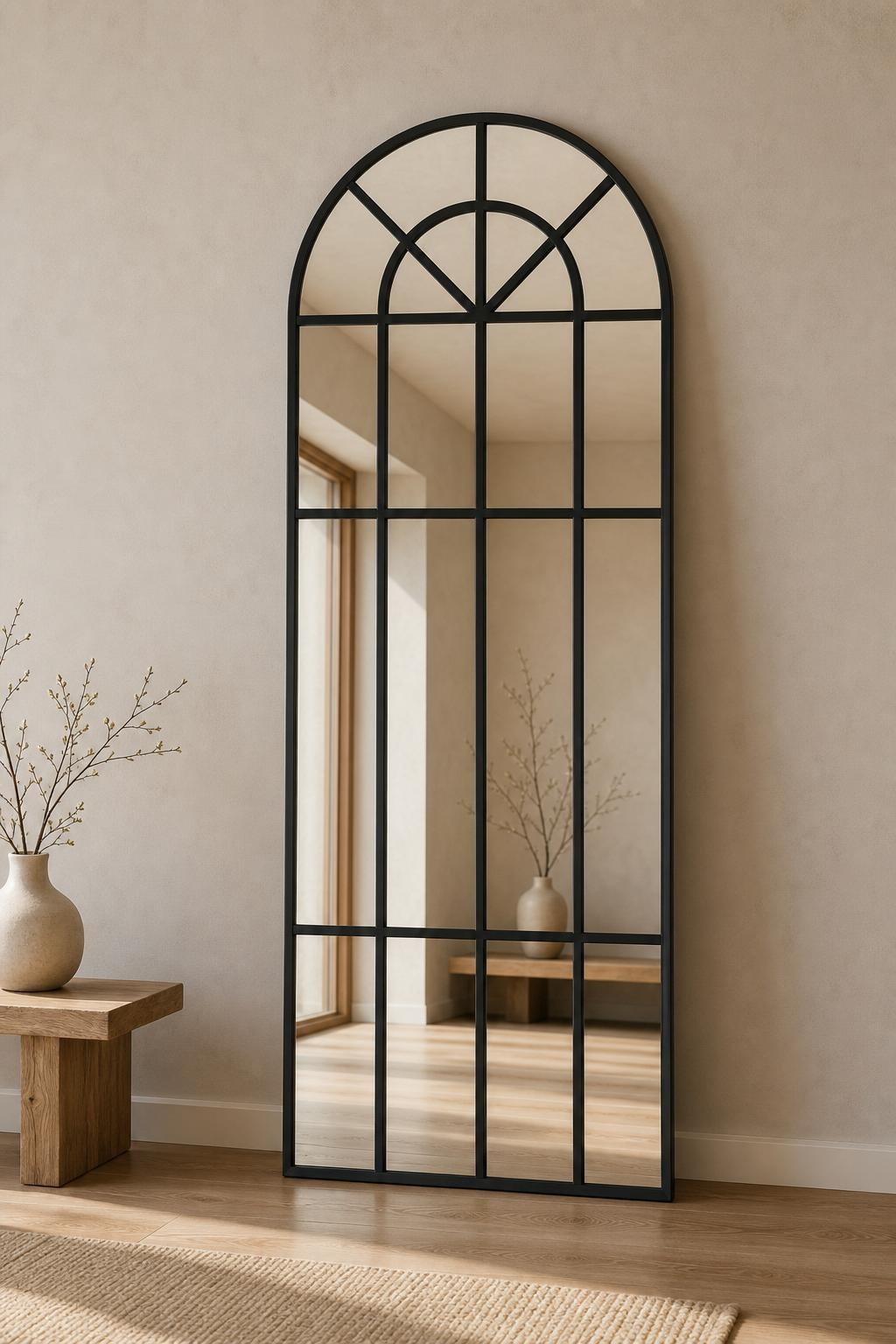 Arched Full-Length Floor Mirror (60×165cm, Grid Design)