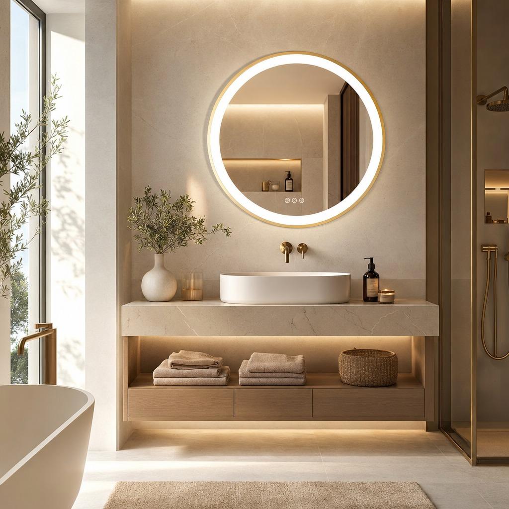 Round LED Bathroom Mirror (Gold Frame, 60cm/80cm)