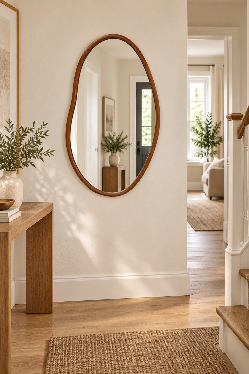 Brown Irregular Beech Wood Wall Mirror (74.3x110cm)