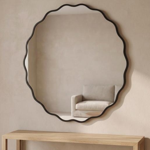 Black Wavy Round Wall Mirror (80cm)