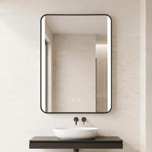 Black Rounded-Corner LED Bathroom Mirror (50x70cm)