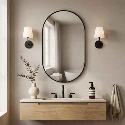 Black Oval Bathroom Wall Mirror (70cm)