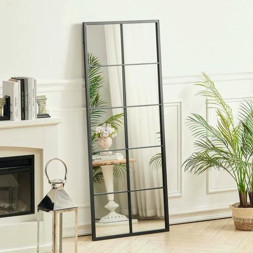 Black Window-Style Full Length Wall Mirror (60x150cm)