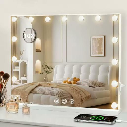 LED Dressing Table Mirror (58×46cm, 3 Light Settings, 10x Magnifier)