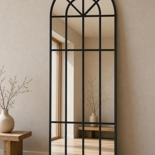 Arched Full-Length Floor Mirror (60×165cm, Grid Design)