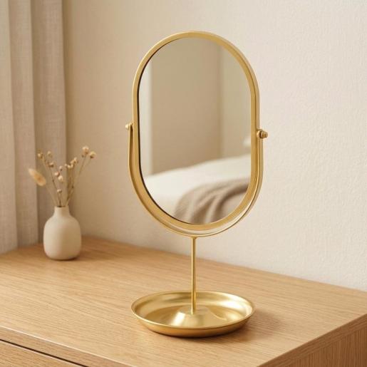 Gold Oval Dressing Table Mirror with Tray (34cm)