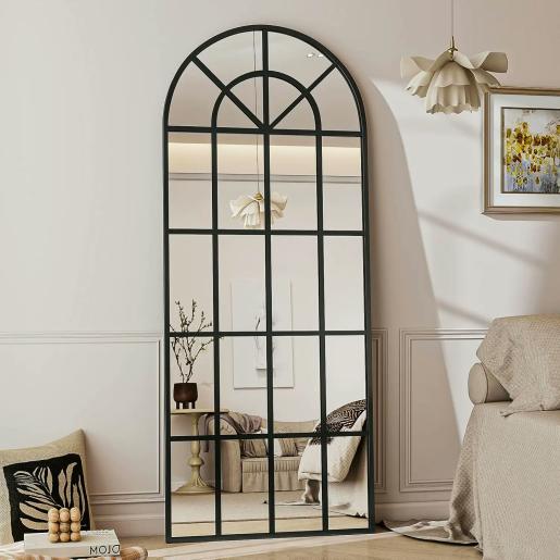 Arched Full-Length Floor Mirror (60×165cm, Grid Design)