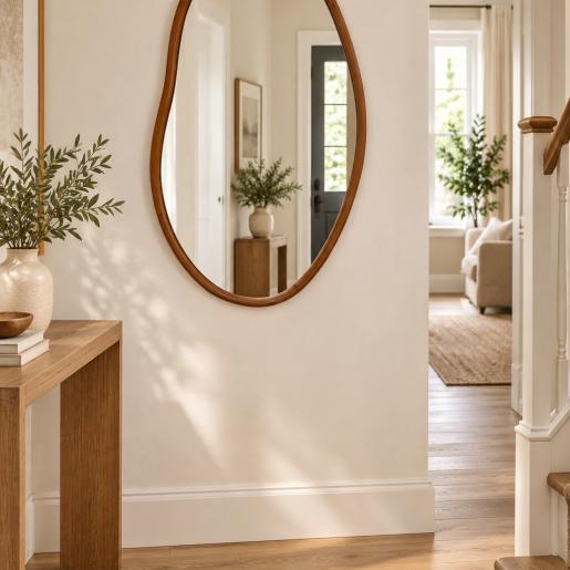 Brown Irregular Beech Wood Wall Mirror (74.3x110cm)