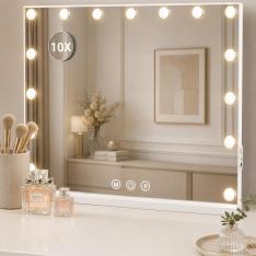 LED Dressing Table Mirror (58×46cm, 3 Light Settings, 10x Magnifier)