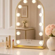 LED Vanity Mirror (Arched Gold, Hollywood Lights, Touch Control)