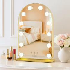 LED Vanity Mirror (Arched Gold, Hollywood Lights, Touch Control)