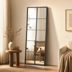 Black Window-Style Full Length Wall Mirror (60x150cm)